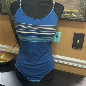 NWT Betty’s Beach House Blue Striped Women's Swimsuit
